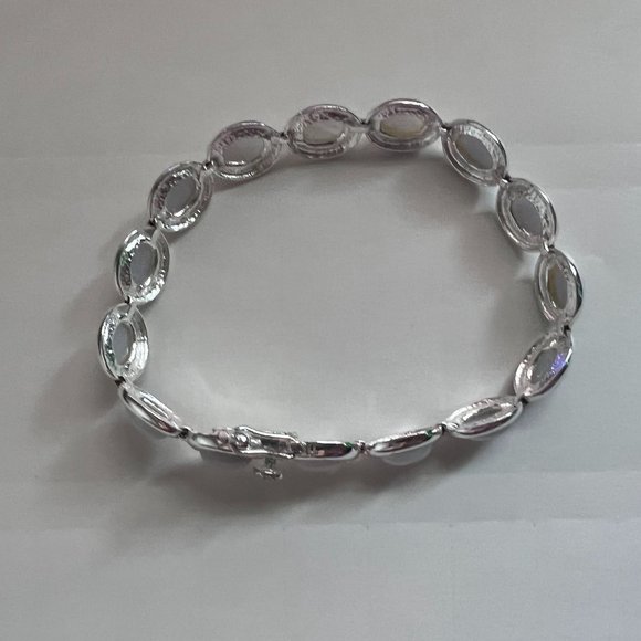 FAS 925 Silver White Agate Stone Cabochon Bracelet - Picture 3 of 11